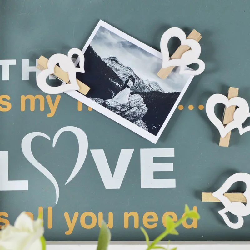 White Mini Wooden Love Heart Clothspins For Wedding Decoration 1