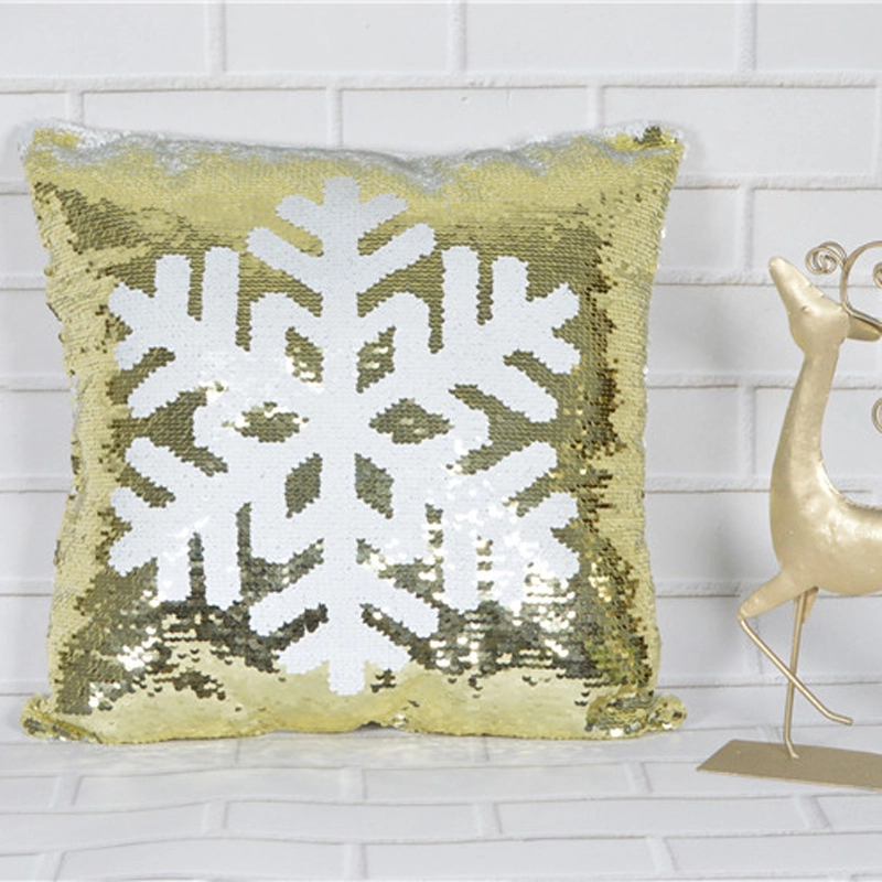 Almohada de copo de nieve con lentejuelas brillantes para decoración del hogar 1