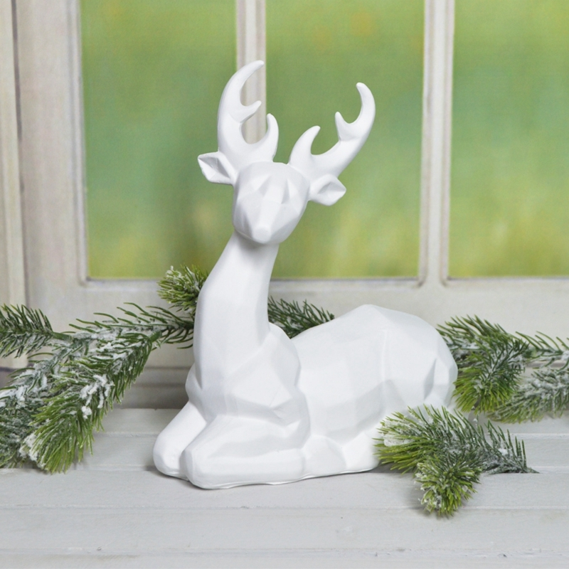 Resin White Kneeling Deer Statue Figure Table Ornaments 1
