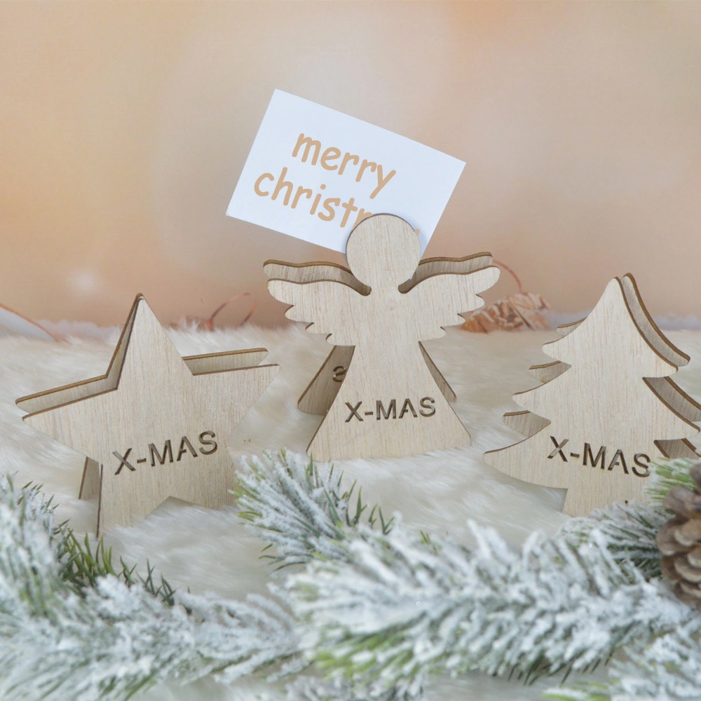 laser cut natural wooden star angel Christmas tree shaped clip photo label pegs 1