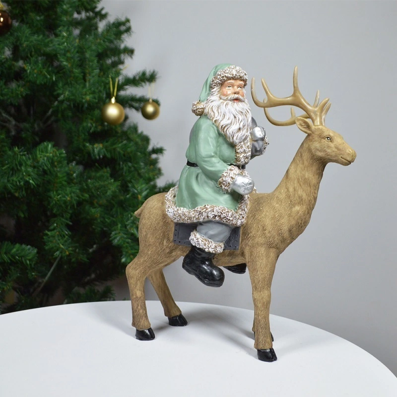 Decoración de mesa para el hogar de Papá Noel montado en un alce navideño de poliresina 1