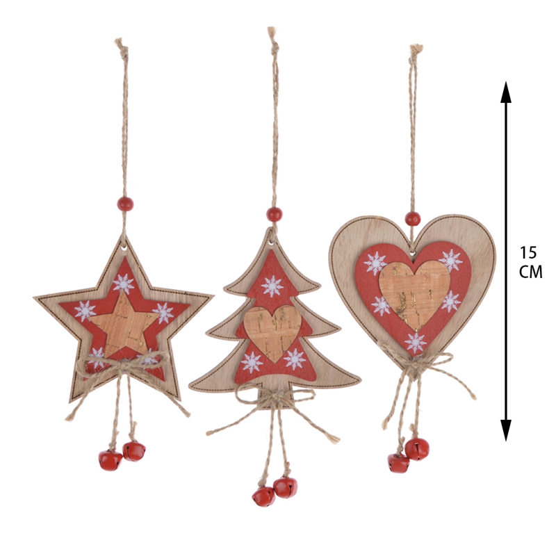 Wooden christmas heart star tree hanging with beads 5