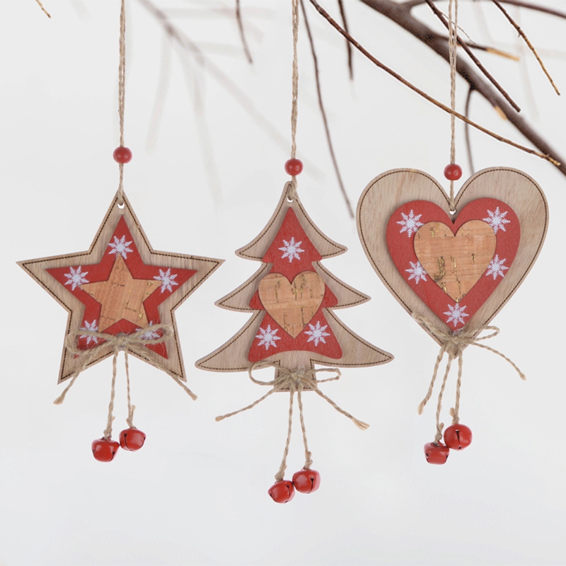 Wooden christmas heart star tree hanging with beads 6