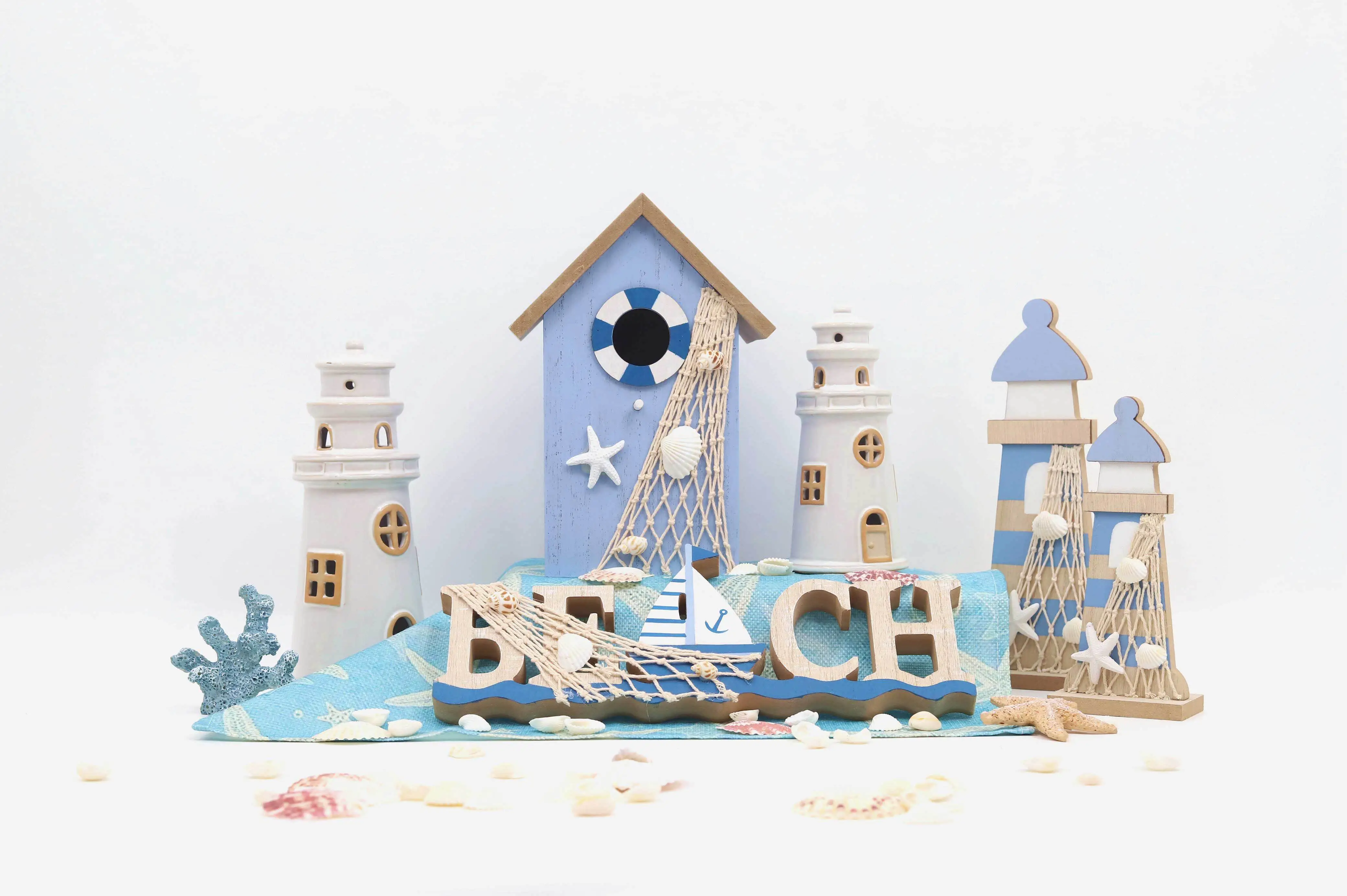 Nautical Themed Home Room Decorations Ceramic LED Lighthouse Decorative Sculpture 1