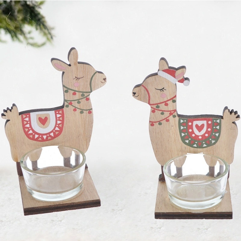 Christmas Candlestick Decor Owl Wooden House Alpaca Wooden Candlestick Decor Window Table Xmas Decor 1