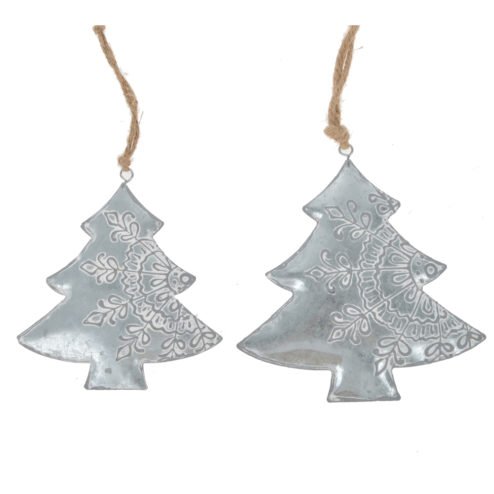Colgantes navideños de metal plateado con forma de corazón y estrella para árbol, ideales para decorar fiestas de Año Nuevo. 3