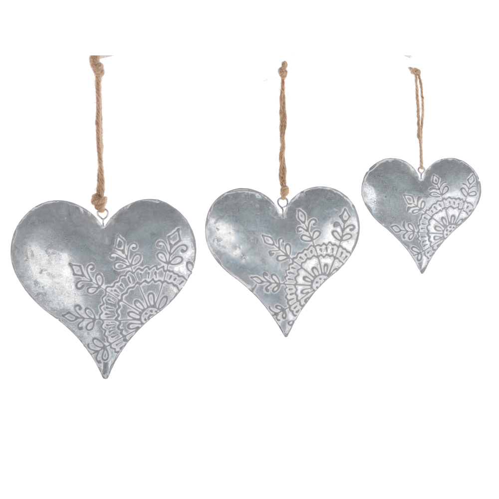 Colgantes navideños de metal plateado con forma de corazón y estrella para árbol, ideales para decorar fiestas de Año Nuevo. 1