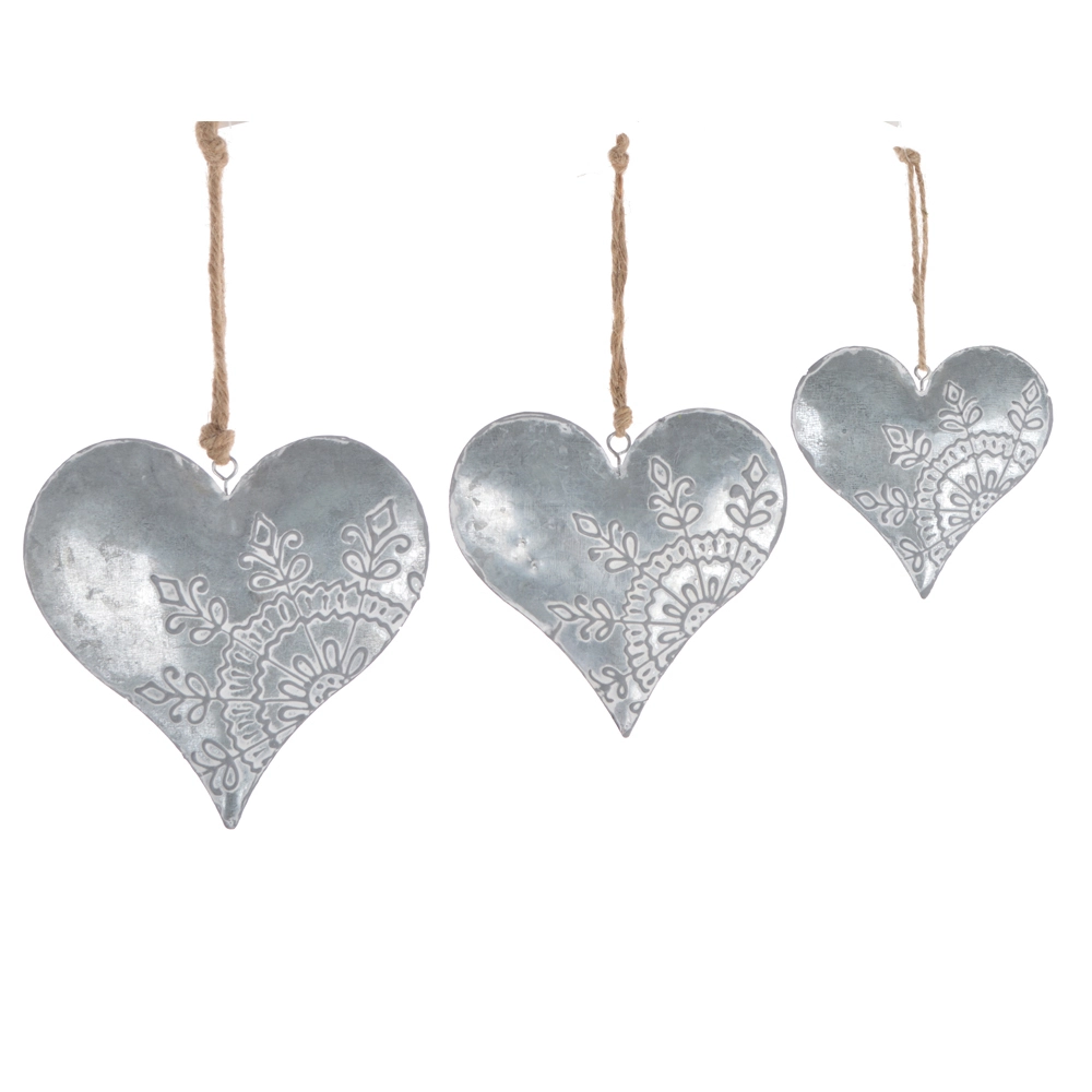 Colgantes navideños de metal plateado con forma de corazón y estrella para árbol, ideales para decorar fiestas de Año Nuevo. 1