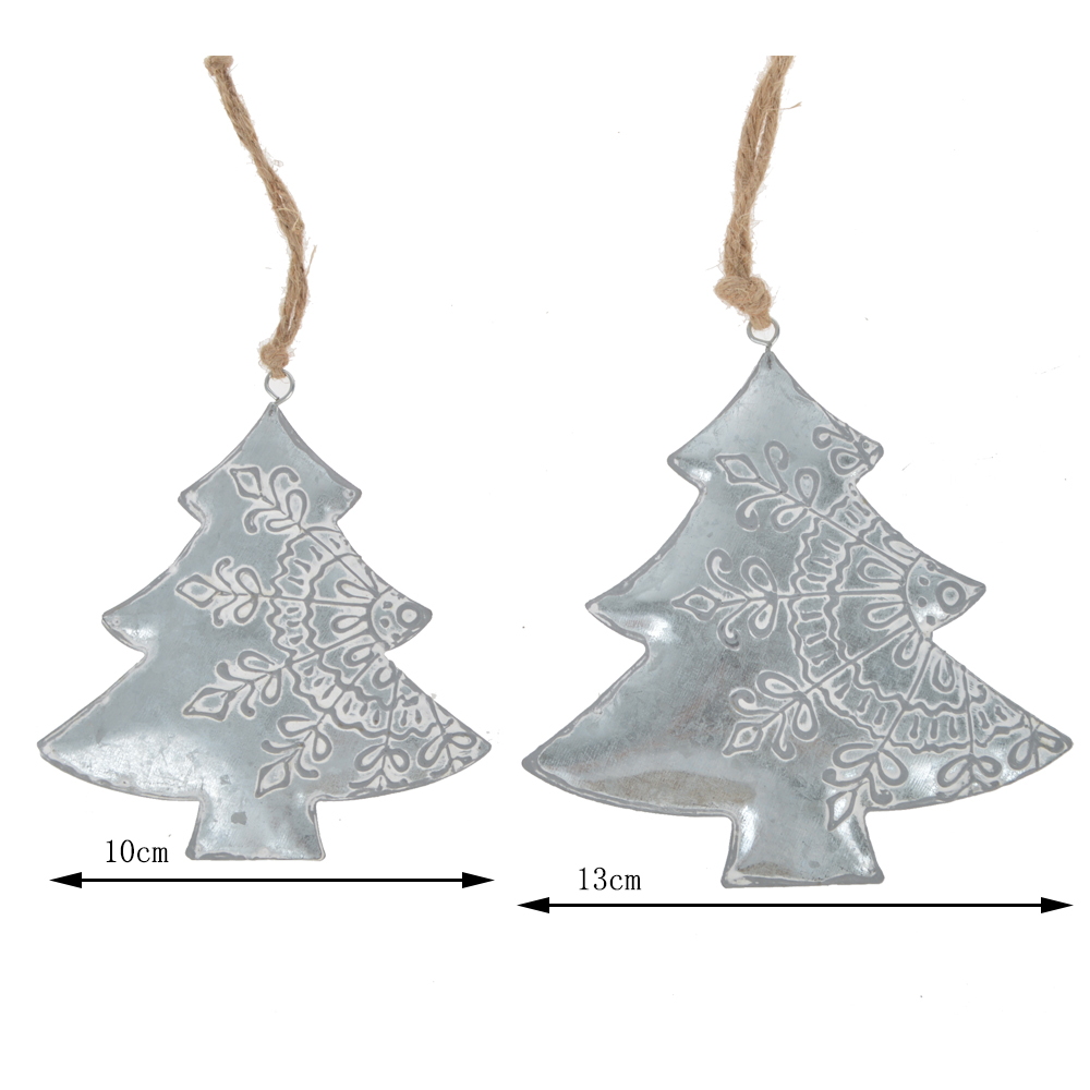Colgantes navideños de metal plateado con forma de corazón y estrella para árbol, ideales para decorar fiestas de Año Nuevo. 8