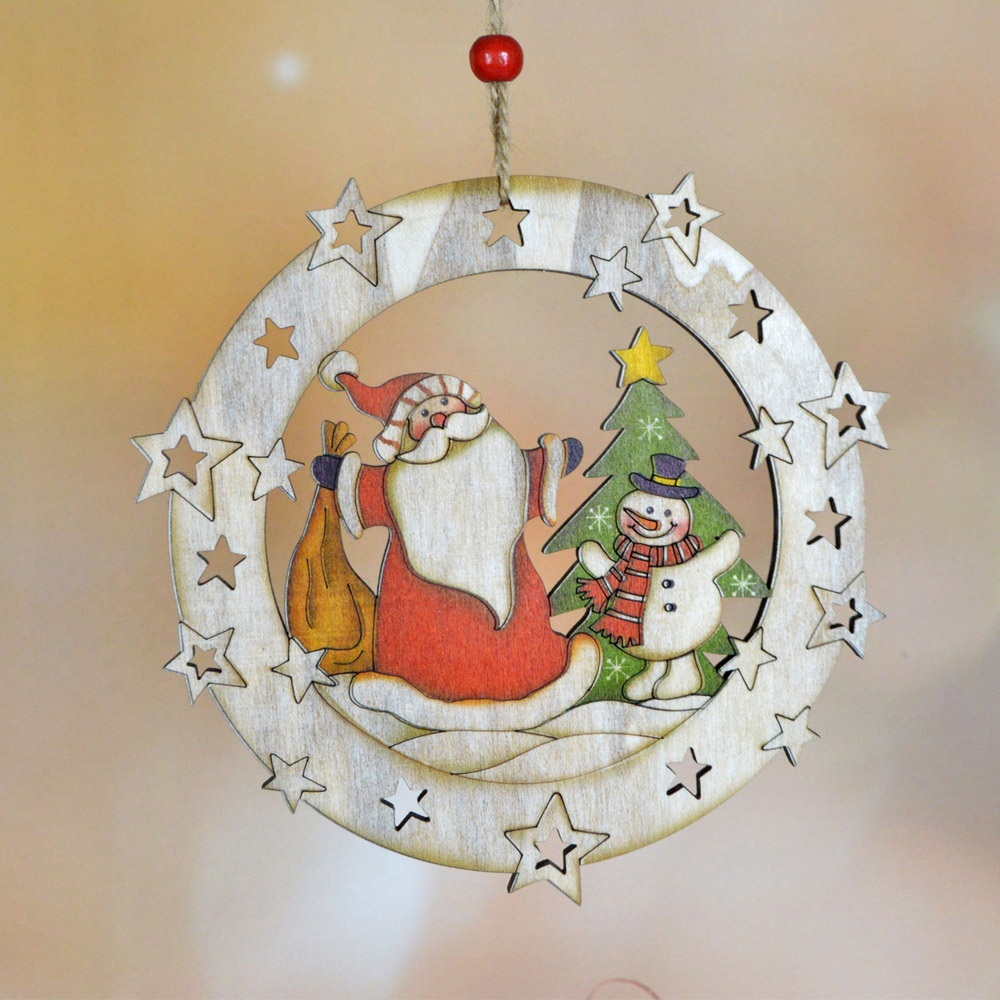 Adornos de madera para la escena de la Natividad, colgantes para el árbol de Navidad con diseño de agujeros. 2
