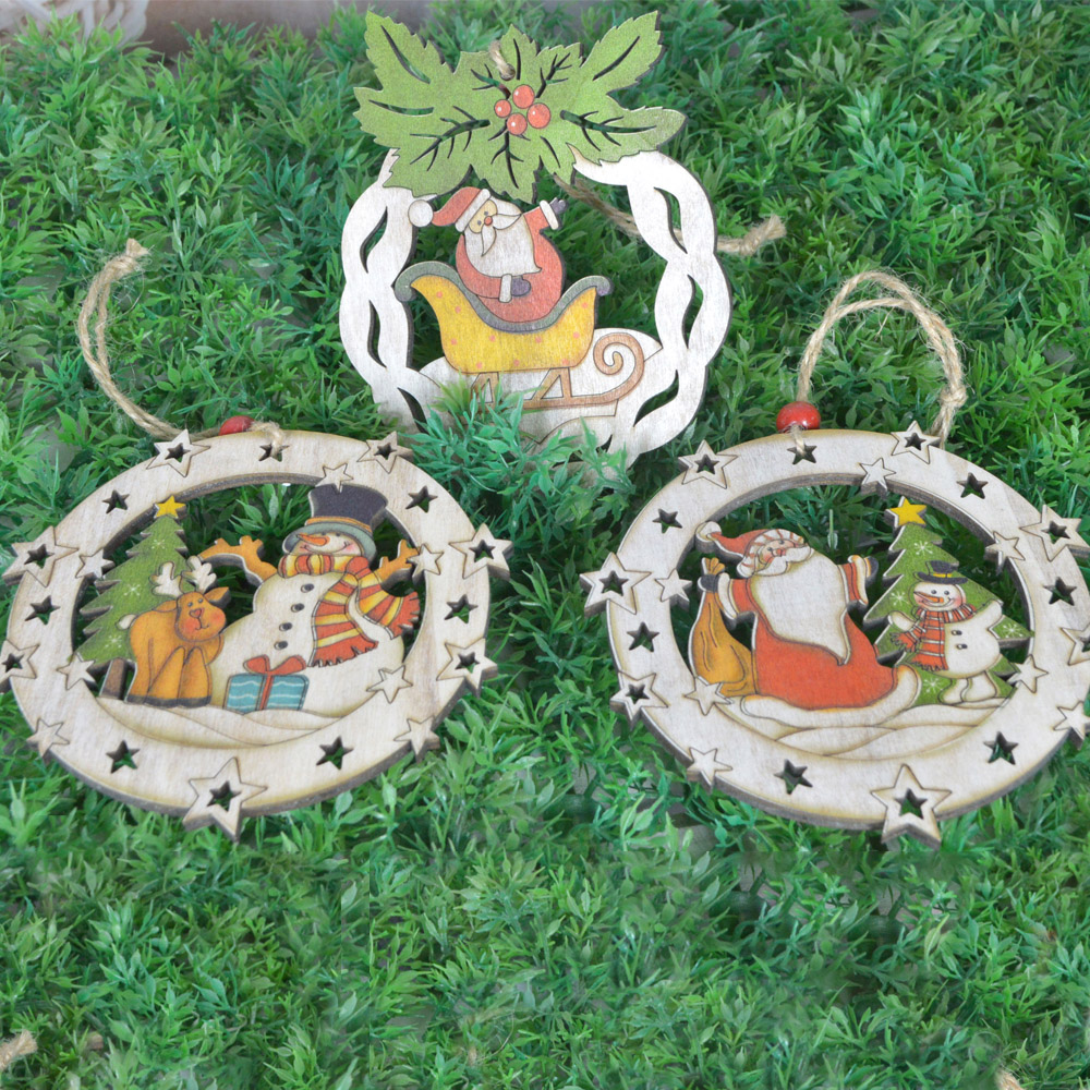 Adornos de madera para la escena de la Natividad, colgantes para el árbol de Navidad con diseño de agujeros. 6