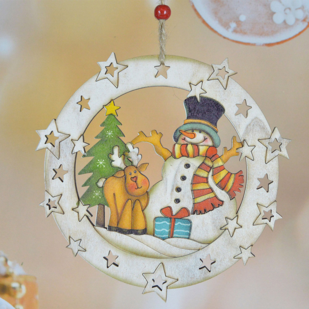 Adornos de madera para la escena de la Natividad, colgantes para el árbol de Navidad con diseño de agujeros. 4