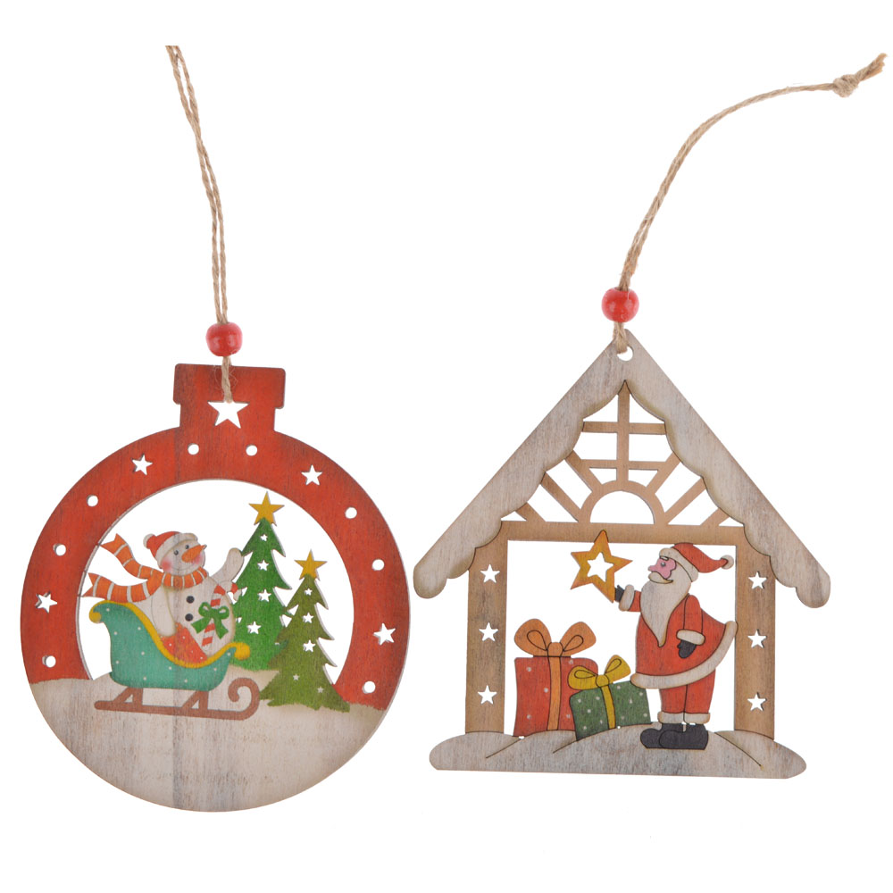 Adornos de madera para la escena de la Natividad, colgantes para el árbol de Navidad con diseño de agujeros. 10