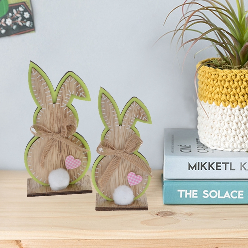 Adornos de escritorio de conejo de Pascua de madera, decoración de conejos, suministros para fiestas en el hogar, decoraciones de mesa para festivales, regalos para el Día del Niño 1
