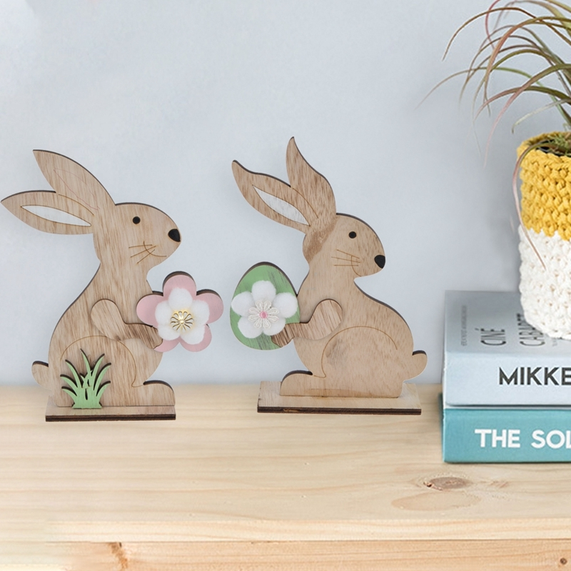 Manualidades de Pascua de madera, pequeño conejo, decoración de mesa, creativo, lindo, estilo nórdico, sencillo, adornos navideños para el hogar, conejo 1