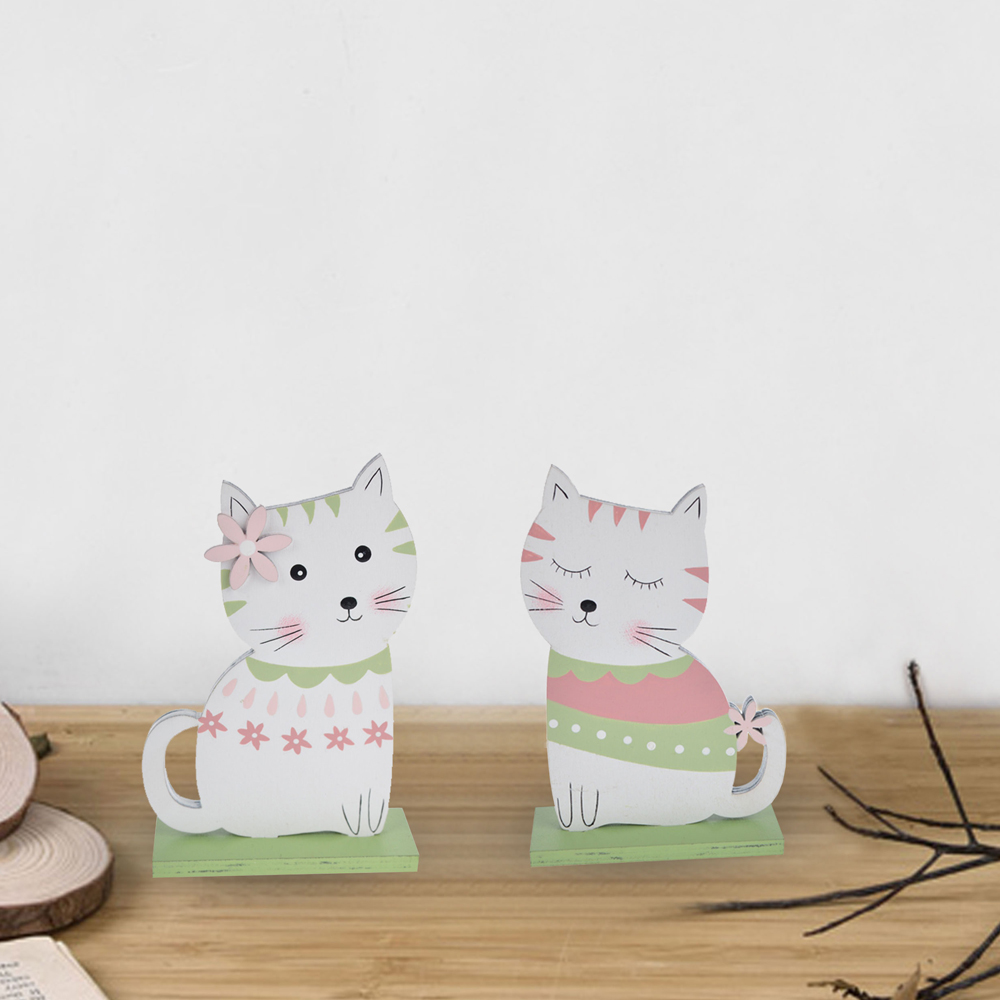 Ostern Lustige Holzkatze Niedlicher Vogel Gartendekor Haus Fenster Tisch Shop Dekor Frohe Ostern Party Tischdekor 5
