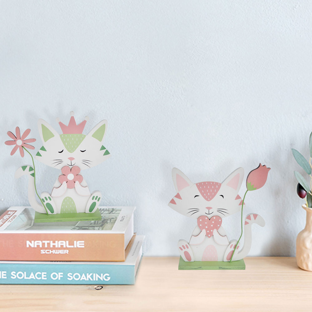 Ostern Lustige Holzkatze Niedlicher Vogel Gartendekor Haus Fenster Tisch Shop Dekor Frohe Ostern Party Tischdekor 8