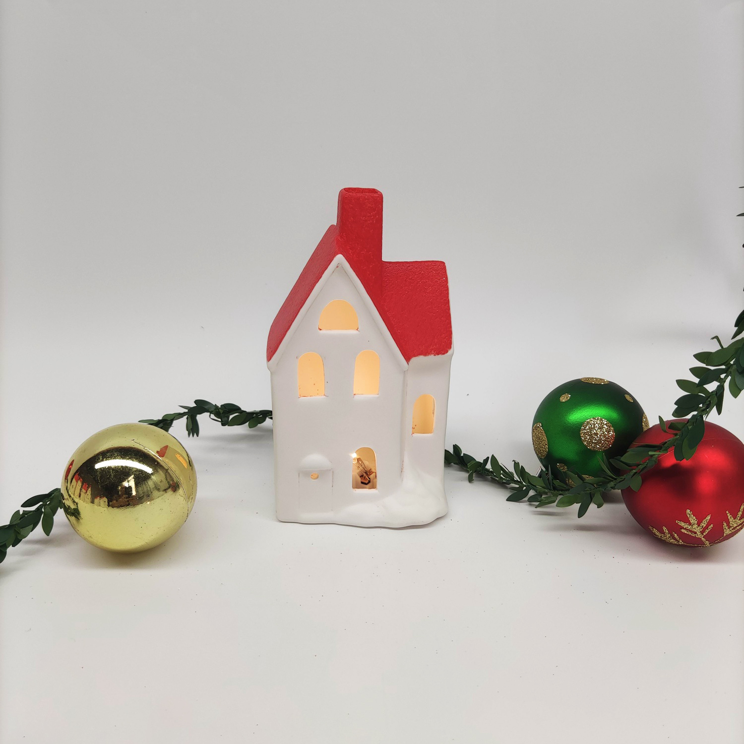 Weihnachtsschmuck für den Innenbereich, beleuchtete Keramikhäuser, Weihnachtsferien, Bauernhaus, rustikales Dekor, Heimdekoration 4