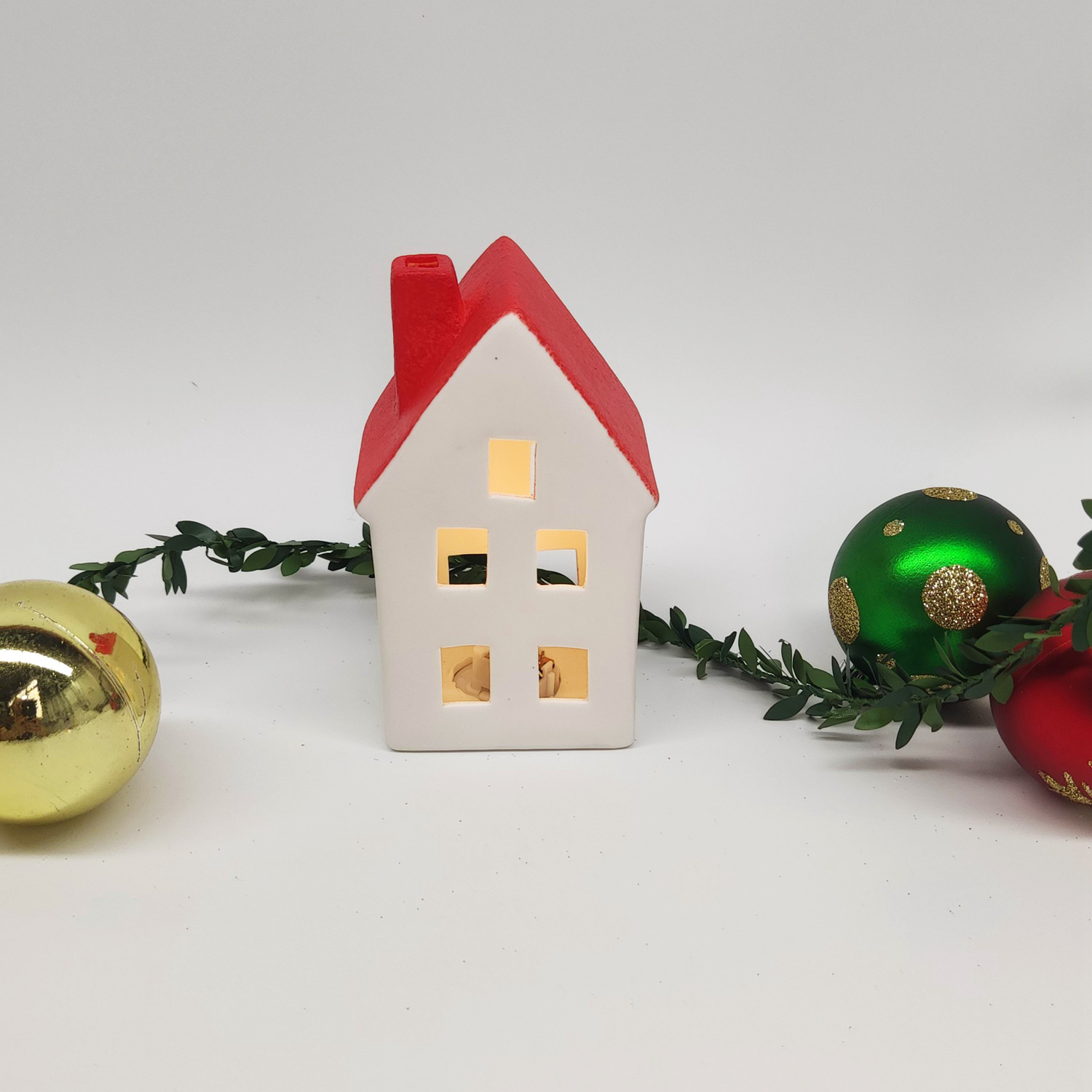 Weihnachtsschmuck für den Innenbereich, beleuchtete Keramikhäuser, Weihnachtsferien, Bauernhaus, rustikales Dekor, Heimdekoration 6