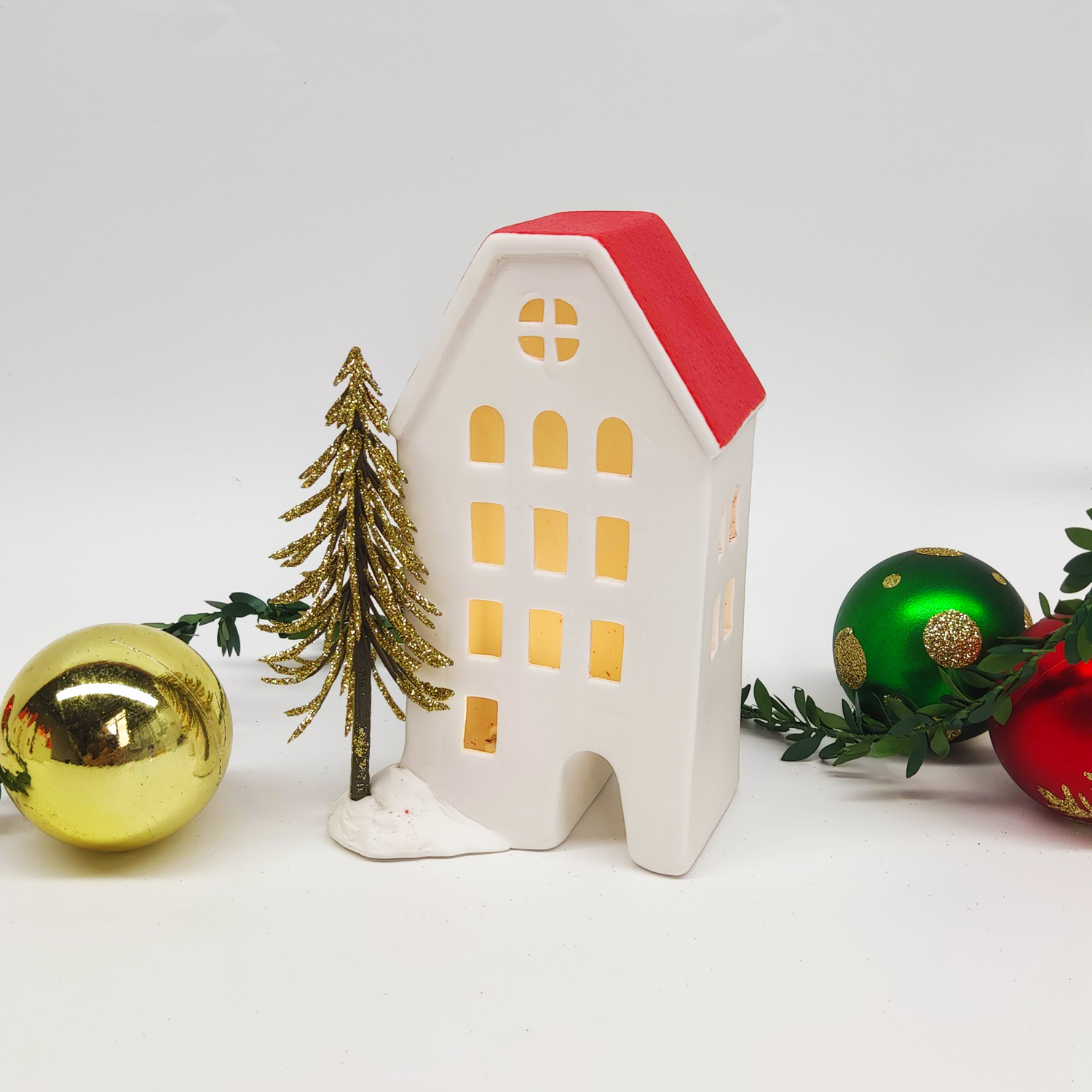 Weihnachtsschmuck für den Innenbereich, beleuchtete Keramikhäuser, Weihnachtsferien, Bauernhaus, rustikales Dekor, Heimdekoration 9