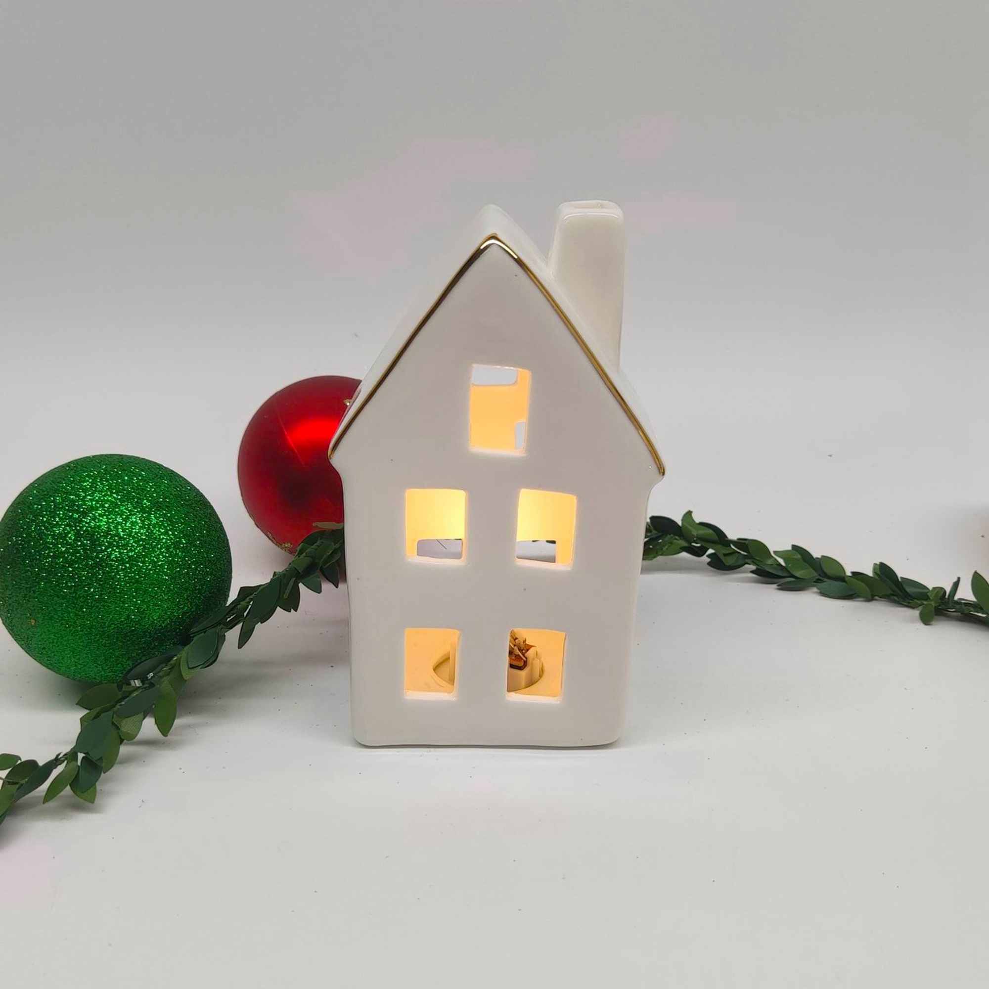 Keramik-Minihäuser, LED-Beleuchtung, Miniatur-Keramikhaus, neuartige Nachtbeleuchtung, weiße Porzellanfiguren, Nachttischdekor 5