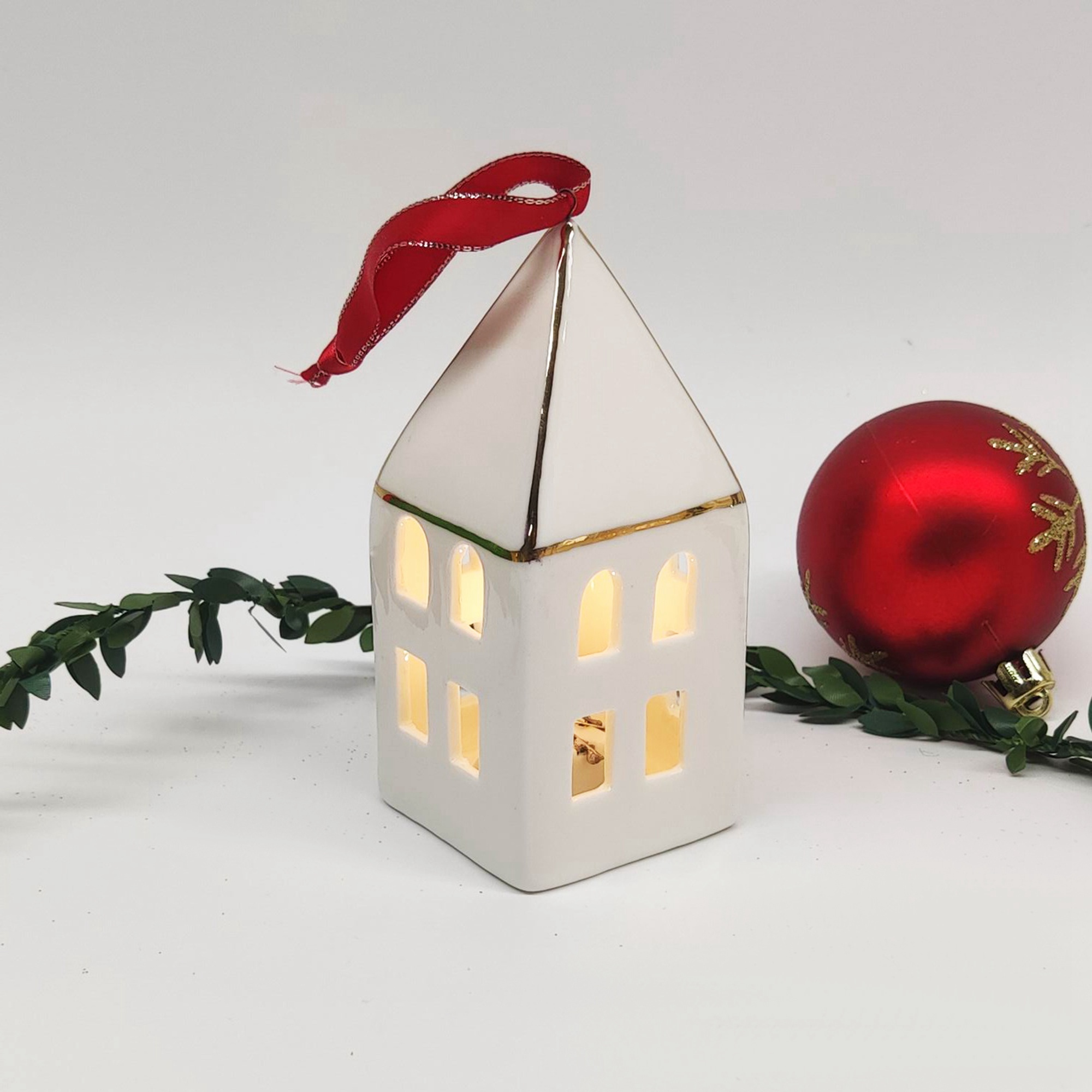 Keramik-Minihäuser, LED-Beleuchtung, Miniatur-Keramikhaus, neuartige Nachtbeleuchtung, weiße Porzellanfiguren, Nachttischdekor 8