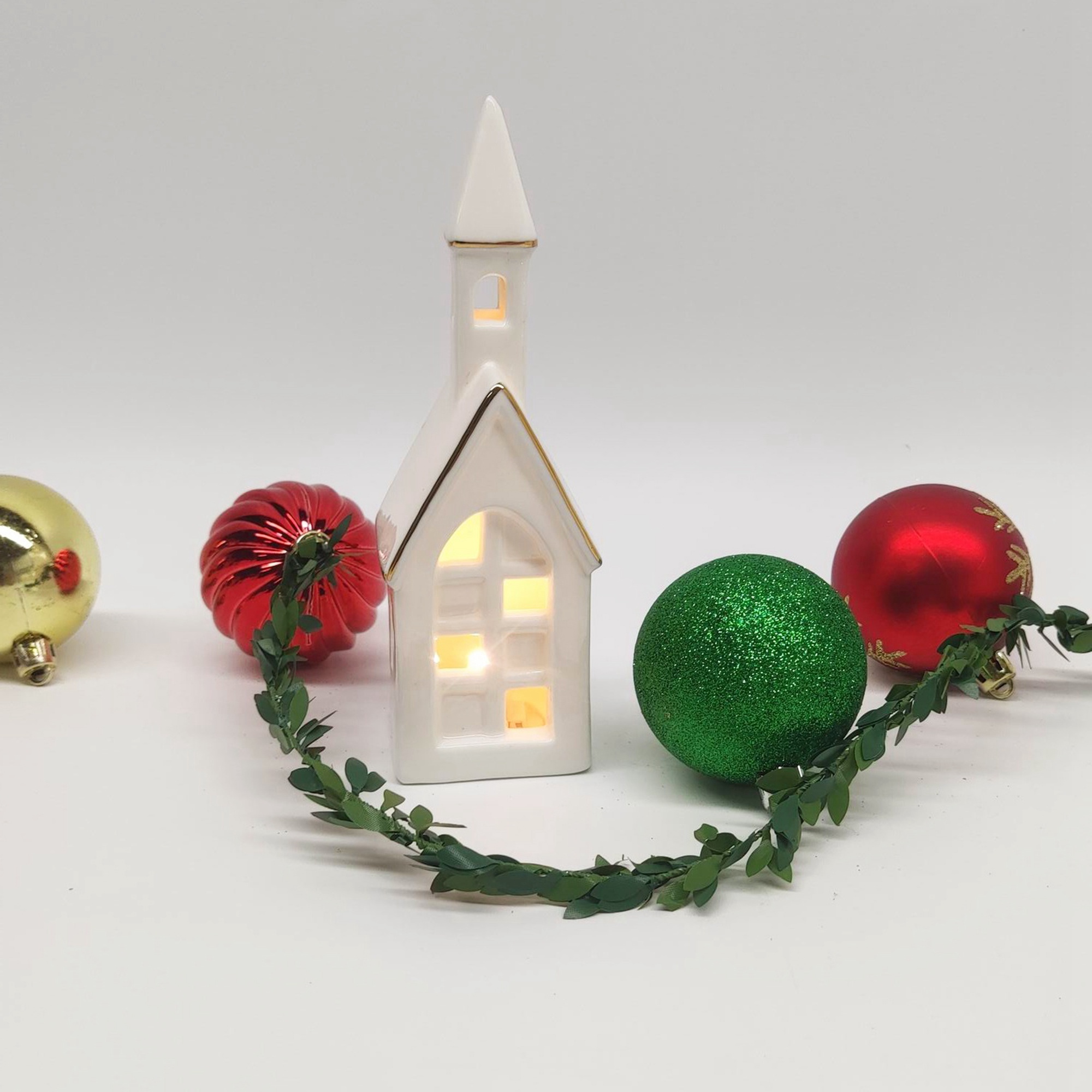 Candelabros de cerámica blancos de la Casa Llena Romántica del Tiempo de Recolección, Pequeñas Luces de Noche, Ambiente Navideño, Decoración del Hogar 4