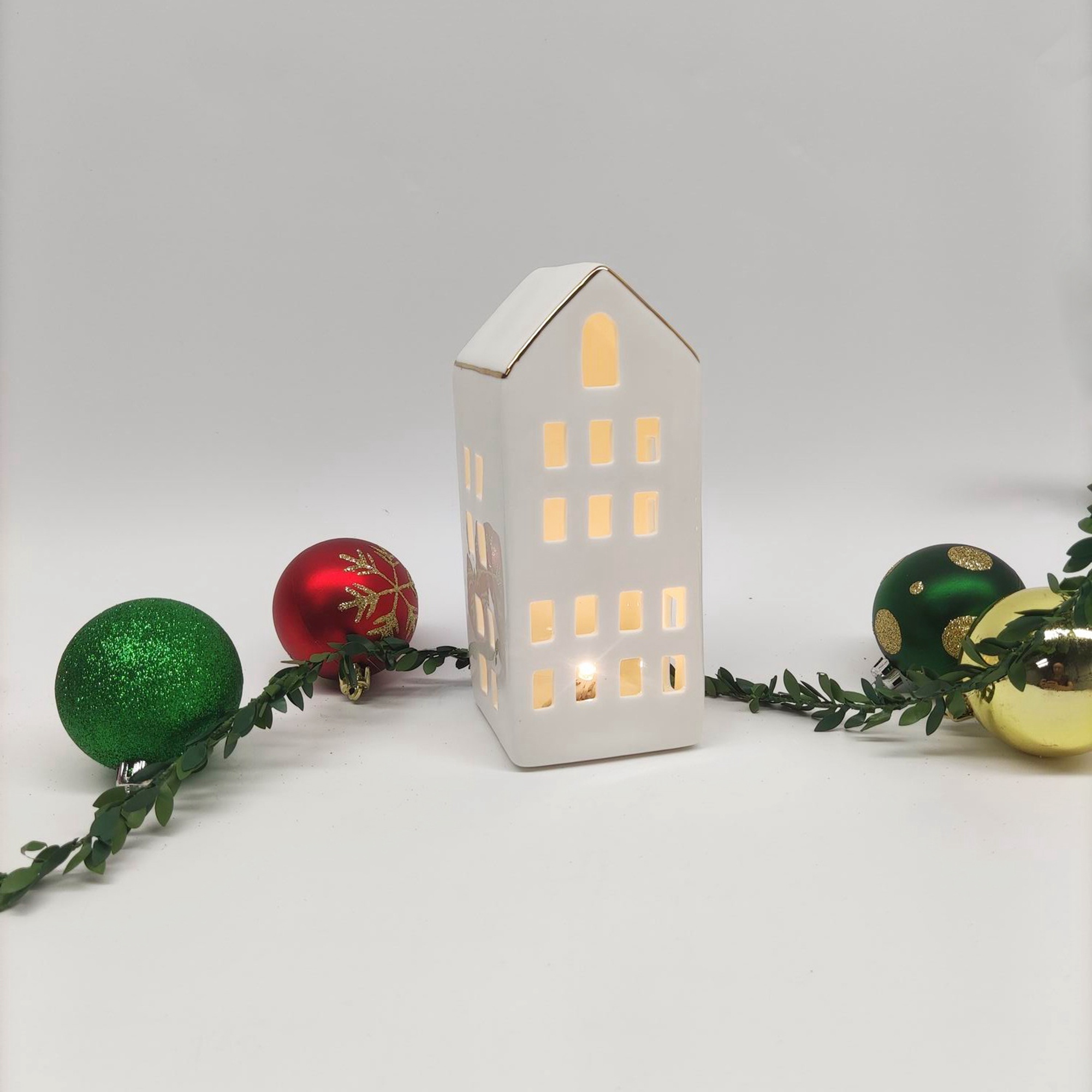 Candelabros de cerámica blancos de la Casa Llena Romántica del Tiempo de Recolección, Pequeñas Luces de Noche, Ambiente Navideño, Decoración del Hogar 6
