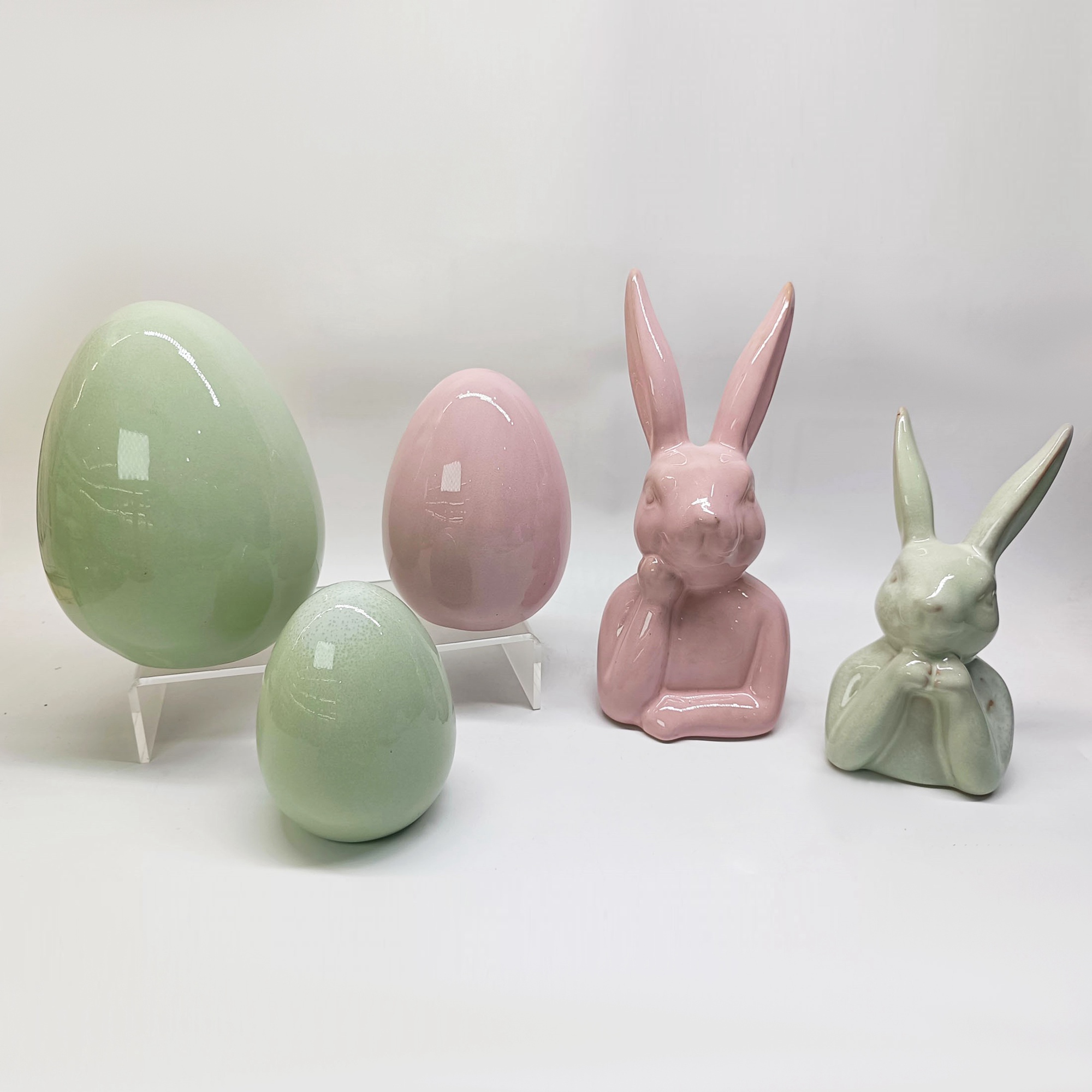 Bonitas figuras de conejo de cerámica, estilo kawaii, para jardín, casa, decoración de Pascua, hogar y habitación. 5