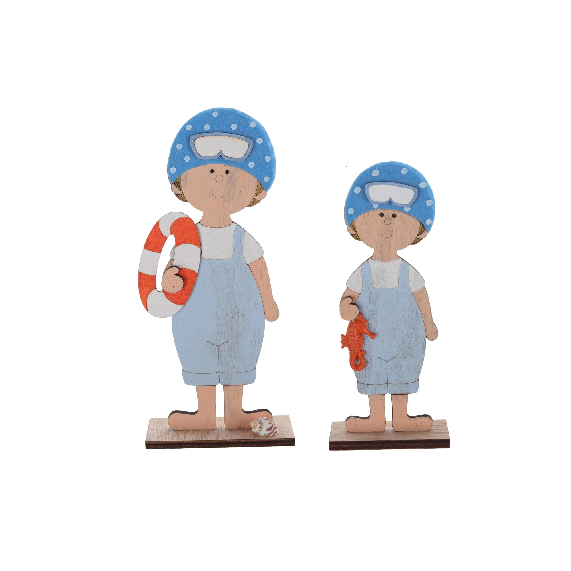 Mediterranean Style Wooden Decoration Blue Ocean Wind Printing Ornaments Cute Gnome Girl Boy Desktop Decoration 1