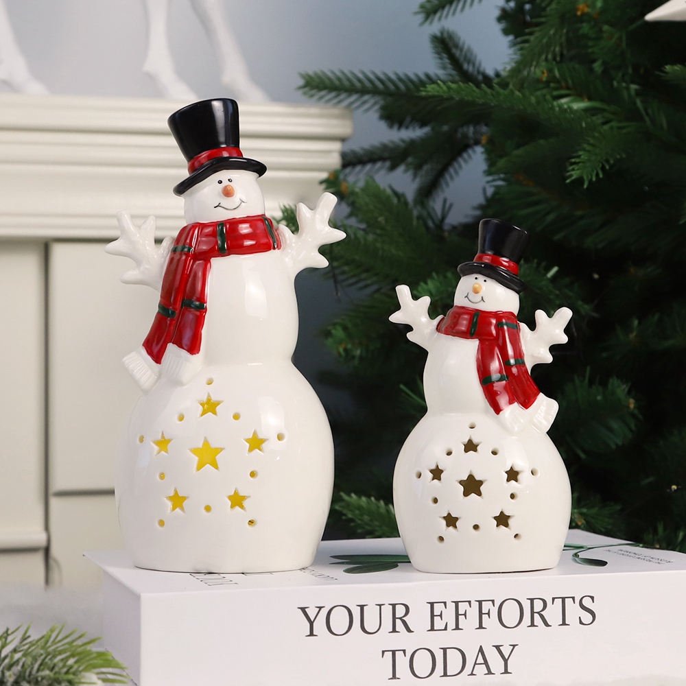 Nordic Hause Dekoration Niedlichen Cartoon Figurine Keramik Weihnachten Schneemann Rentier Figuren 4