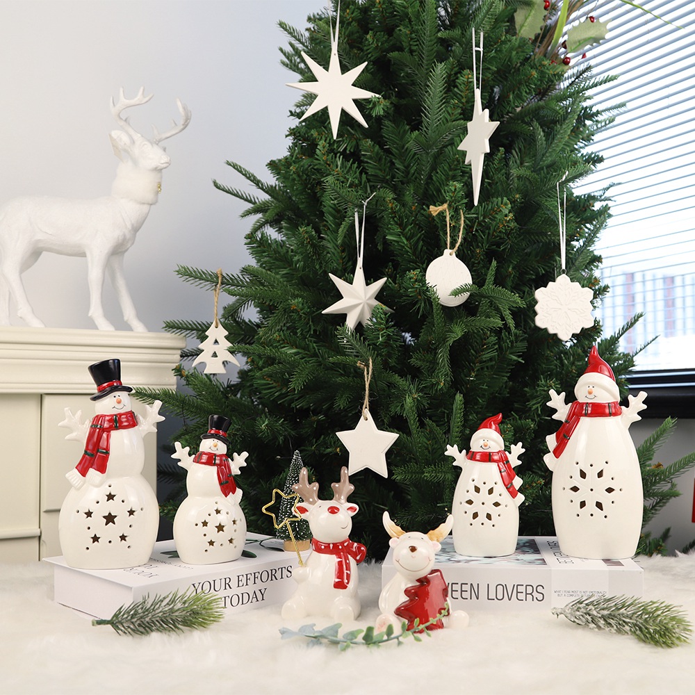 Nordische Heimdekoration Süßes Cartoon Figur Keramik Weihnachten Schneemann Rentiere Figuren