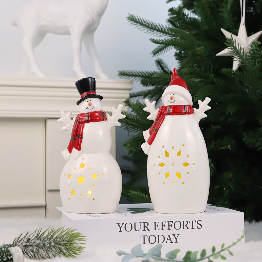 Nordic Hause Dekoration Niedlichen Cartoon Figurine Keramik Weihnachten Schneemann Rentier Figuren 3