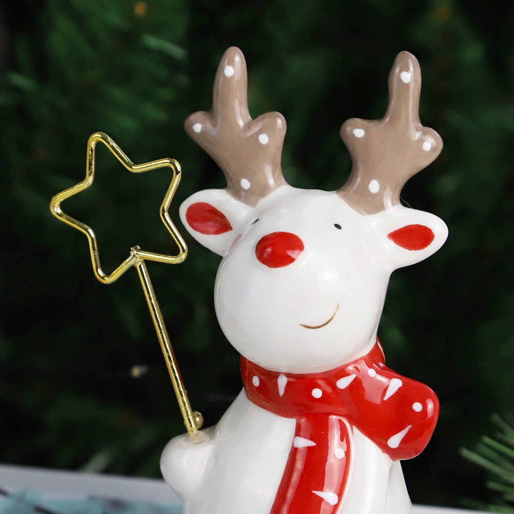 Nordic Hause Dekoration Niedlichen Cartoon Figurine Keramik Weihnachten Schneemann Rentier Figuren 7