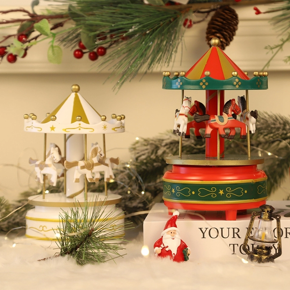 Carousel Music Box Home Decor Christmas Gift Plastic Horse Roundabout Ornaments Cake Decorations 1
