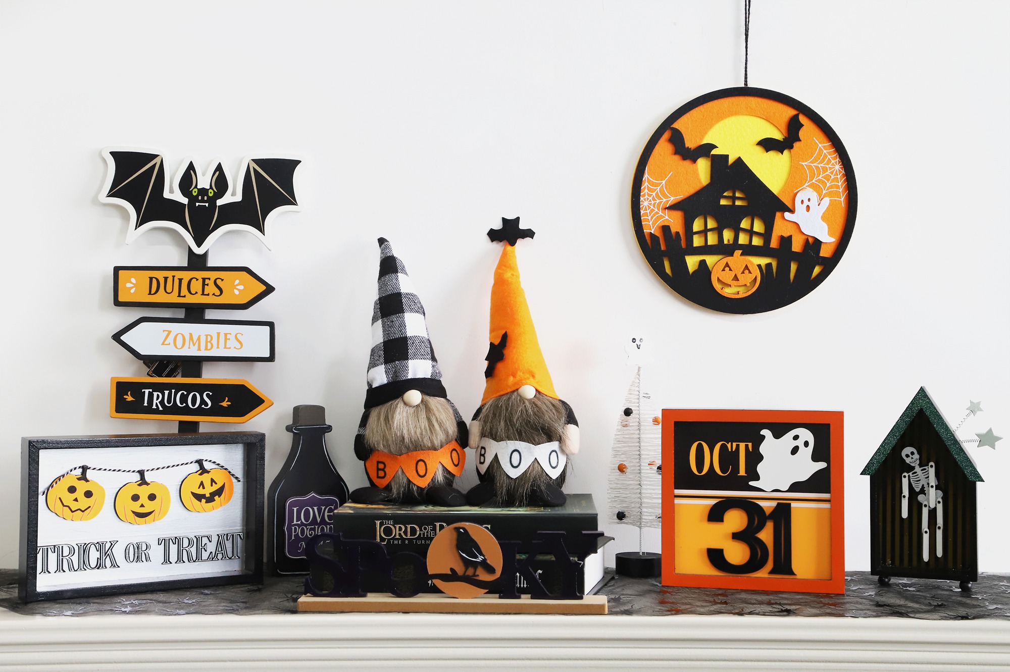 Gnomo de Halloween, muñeco de peluche sin rostro, adorno de escritorio de madera, suministros para fiestas, accesorio de ambiente 1