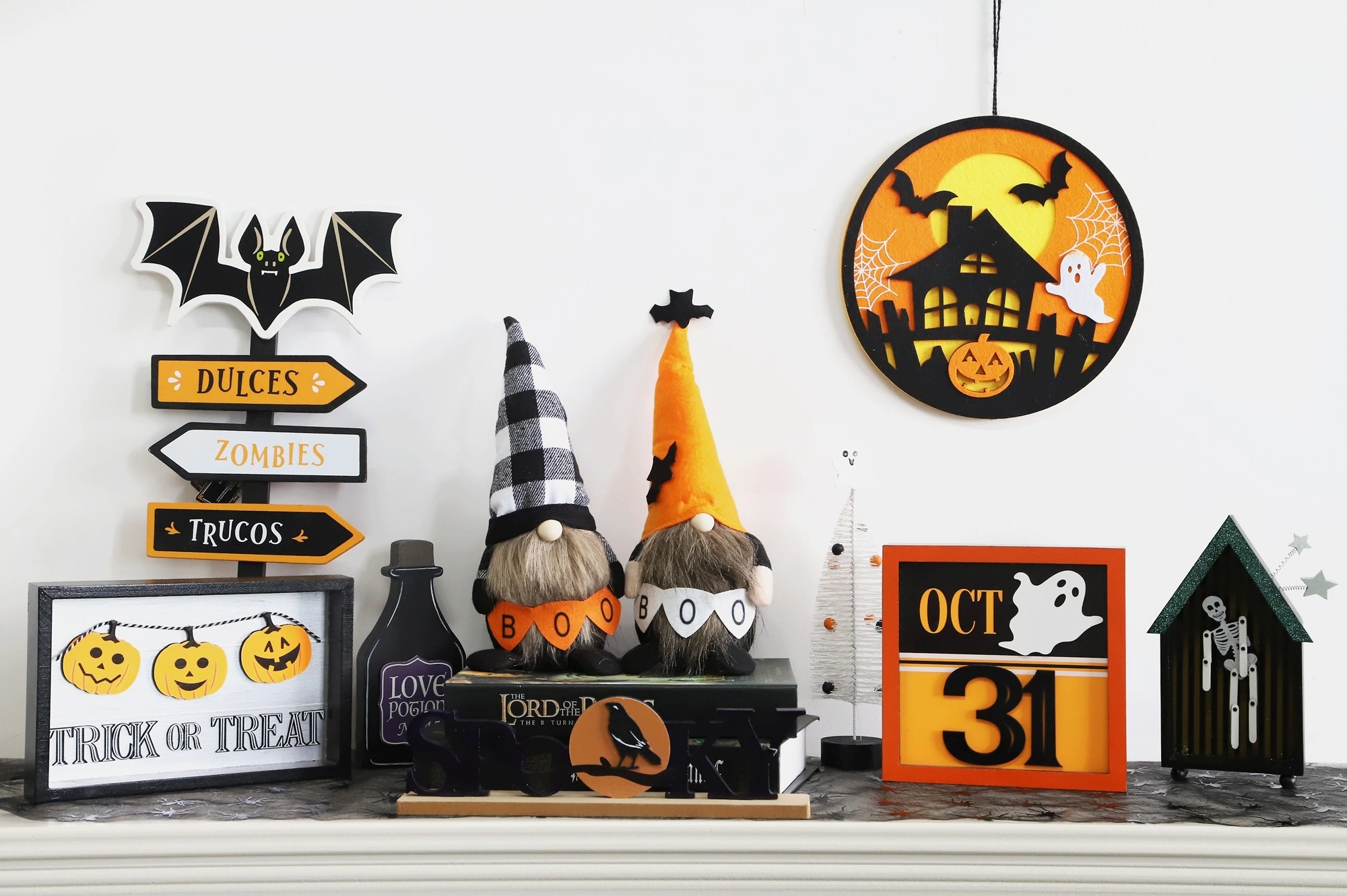Gnomo de Halloween, muñeco de peluche sin rostro, adorno de escritorio de madera, suministros para fiestas, accesorio de ambiente 1
