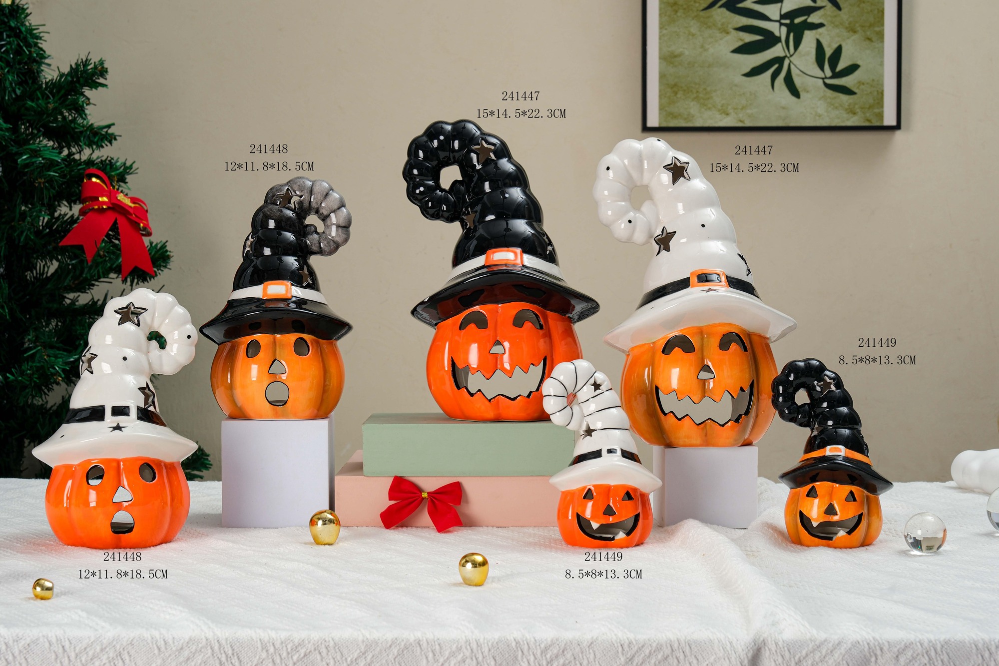 Adorno de resina con forma de calabaza fantasma para Halloween, hecho a mano, para fotos de fiestas, decoración de escritorio para el hogar, pequeños regalos. 3