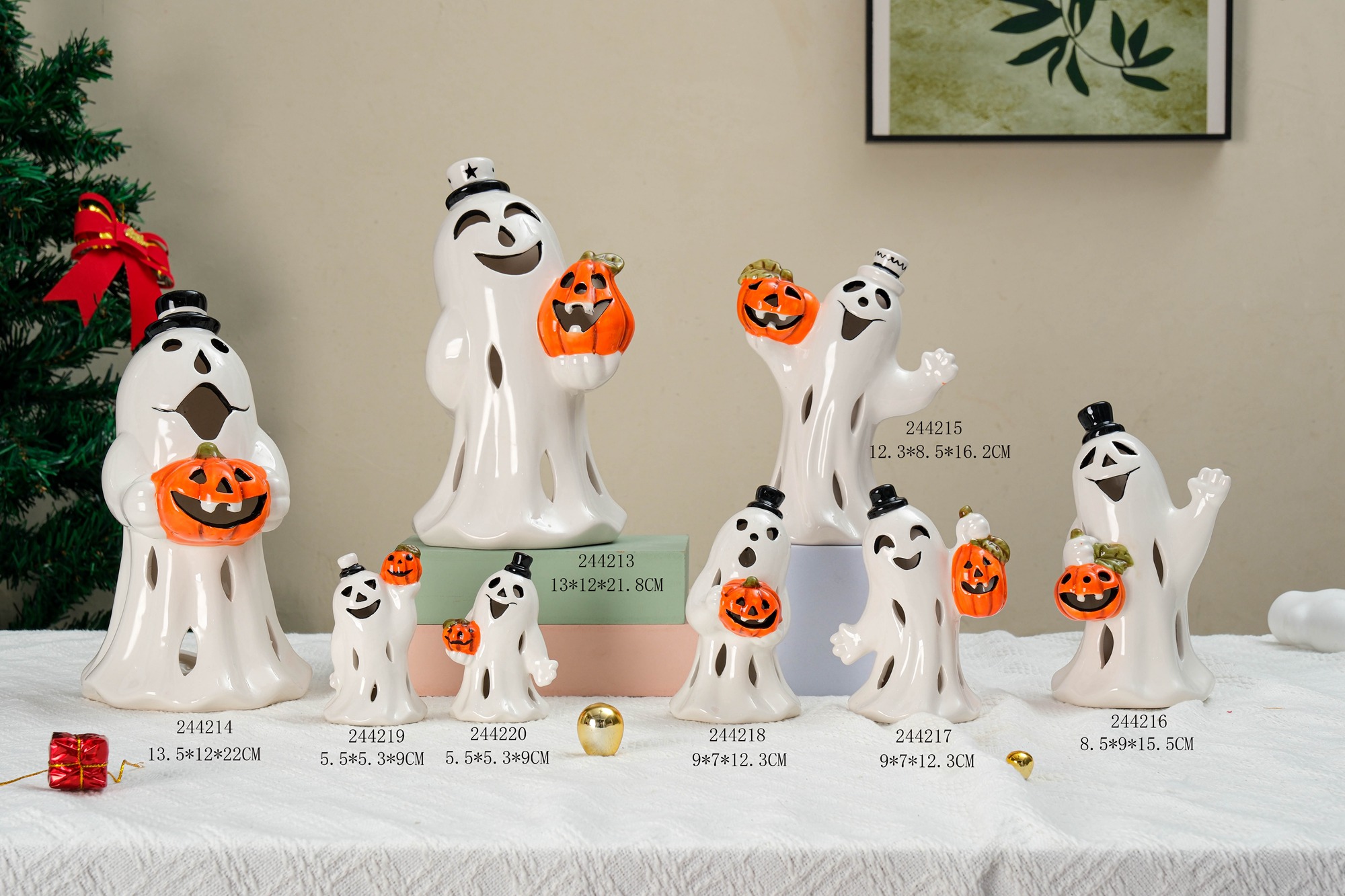 Adorno de resina con forma de calabaza fantasma para Halloween, hecho a mano, para fotos de fiestas, decoración de escritorio para el hogar, pequeños regalos. 4