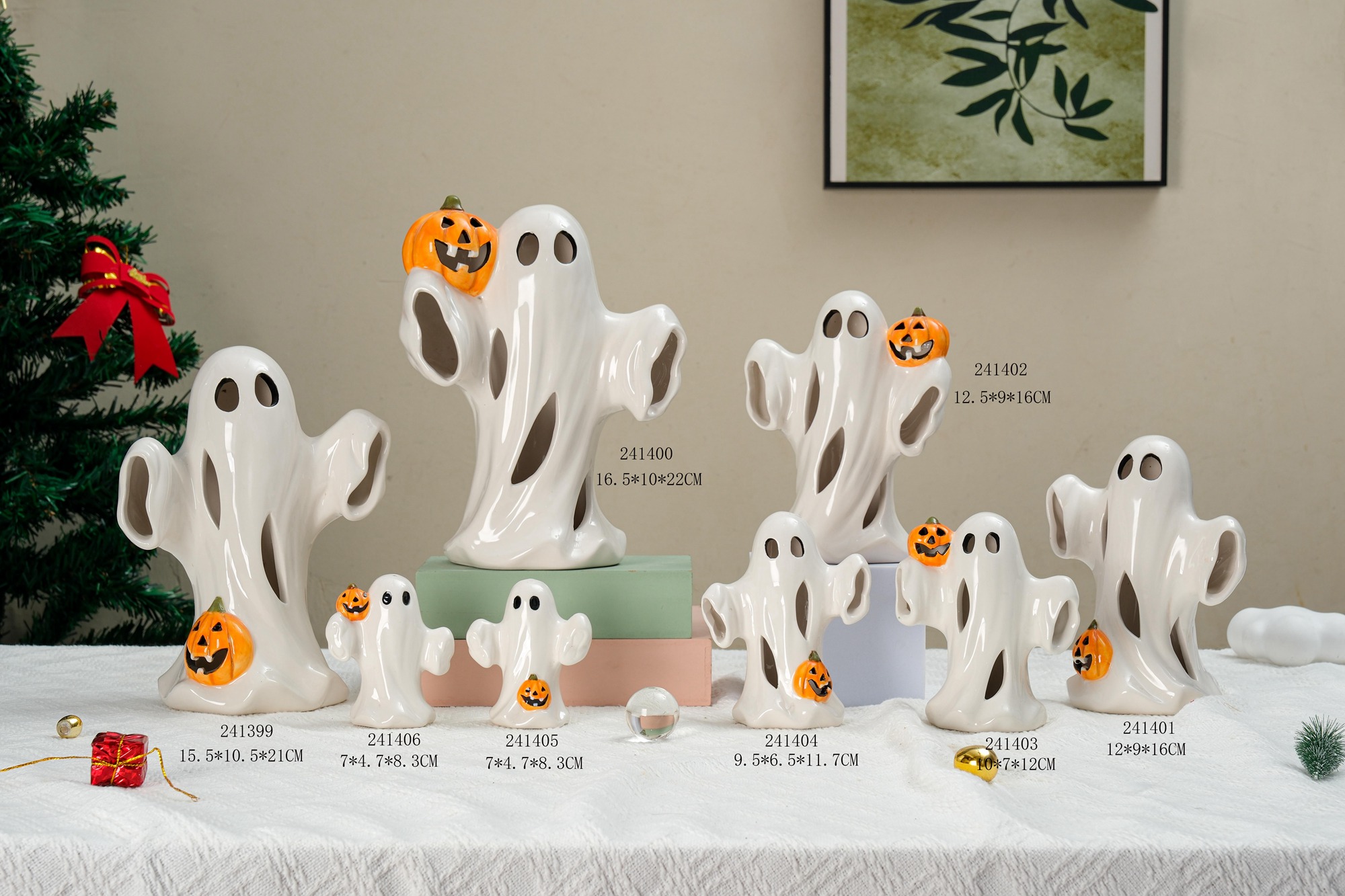 Adorno de resina con forma de calabaza fantasma para Halloween, hecho a mano, para fotos de fiestas, decoración de escritorio para el hogar, pequeños regalos. 2