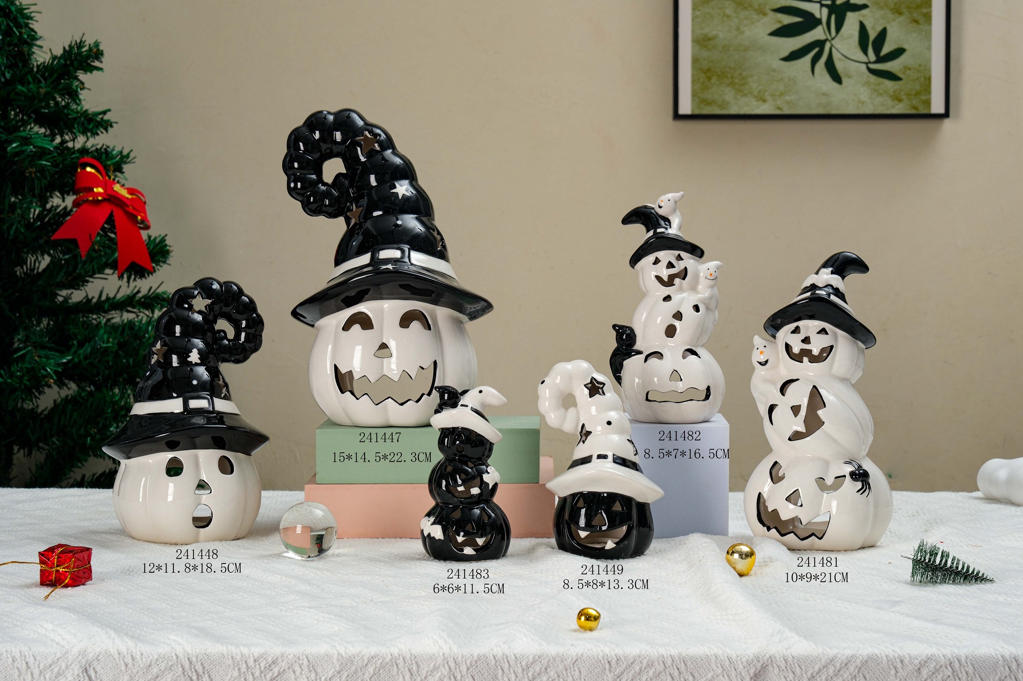 Candelabro de cerámica con forma de calabaza y fantasma de Halloween, adornos para decoración de Halloween, accesorios de diseño, candelabro de Halloween1 3