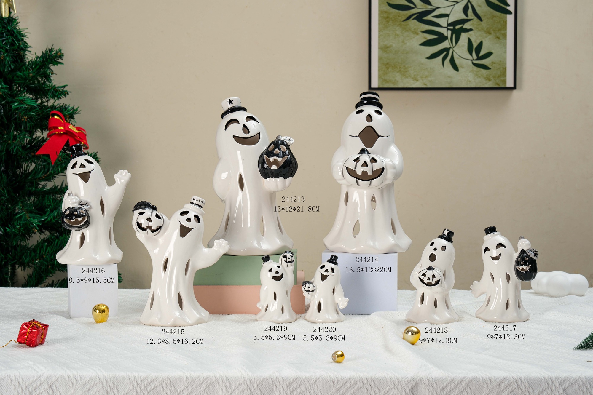 Candelabro de cerámica con forma de calabaza y fantasma de Halloween, adornos para decoración de Halloween, accesorios de diseño, candelabro de Halloween1 2