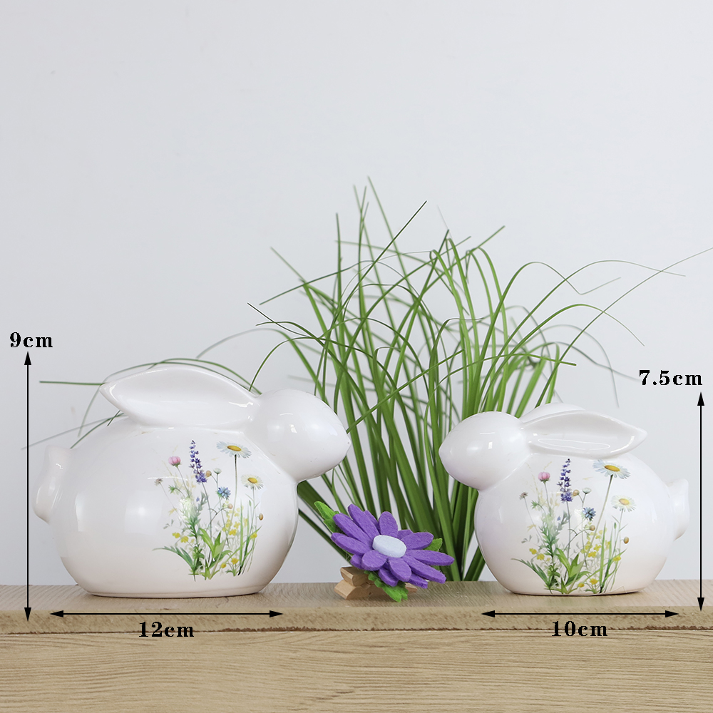 Pascua de la primavera del hogar decoración de la fiesta de la flor estatuas de conejo de la flor de cerámica de cerámica 7