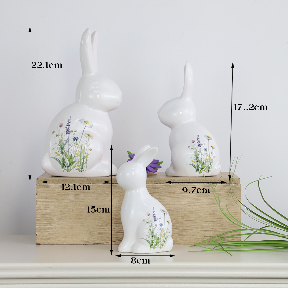 Pascua de la primavera del hogar decoración de la fiesta de la flor estatuas de conejo de la flor de cerámica de cerámica 4