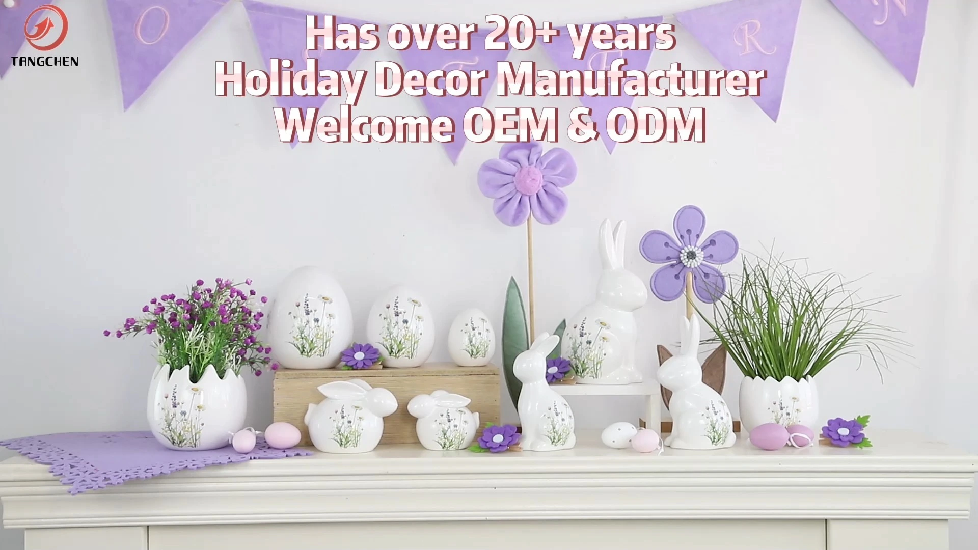 Easter Spring Home Party Decor Flower Bunny Rabbit Statues Indoor Ceramic Bunny Figurines 1