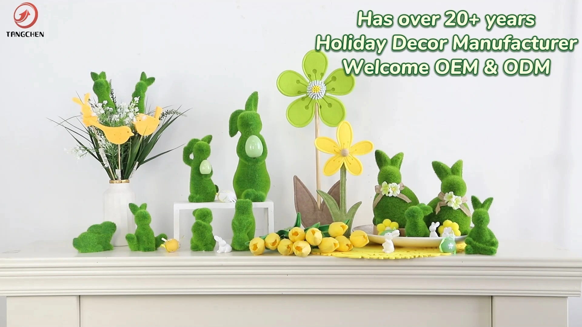Easter Spring Indoor Table Decor Cute Bunny Figurines Artificial Moss Green Flocking Sculpture 1