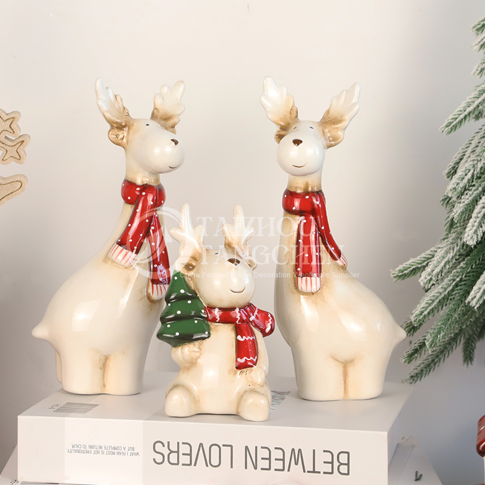 Neujahrsschlafzimmer Ornament Dekor Keramik Weihnachtsdekoration Weihnachten Hirsch Elchfigur 3