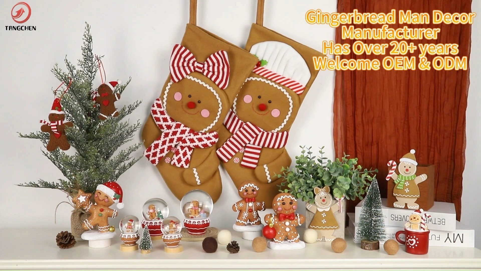 Xmas Gifts Table Centerpieces Rustic Christmas Cookie Man Stocking Snow Globe Gingerbread Decor 1