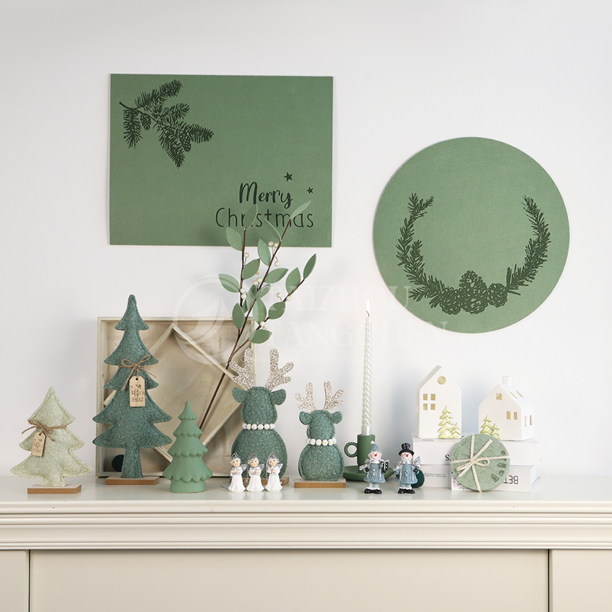 Neujahrsgeschenke Home Kamin Ornament Grüne Farbdekor Stoff Weihnachtsbaum Elchsammlung Kollektion 2
