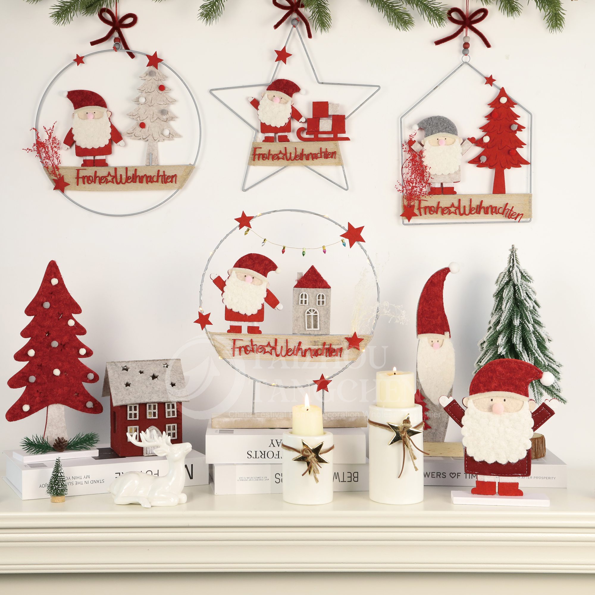 Navidad Santa Claus Home Party Decor Chireplace Ornament Fabrics Red House Red House Arbase colgante 2